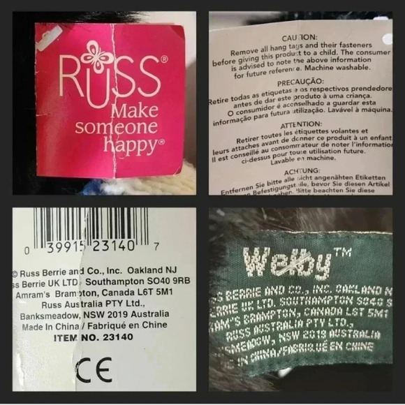 Vintage Russ Berrie Black Teddy Bear Plush – 12" 2005 Handknit Sweater - Picture 10 of 10